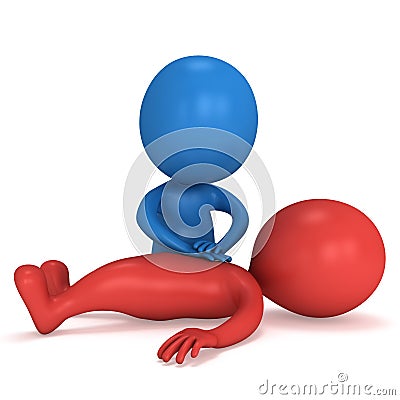 3d Man doing CPR First Aid. Cartoon Illustration