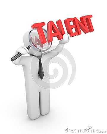 3d man examine word Talent Stock Photo