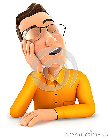 3d man fell asleep leaning on his hand Cartoon Illustration