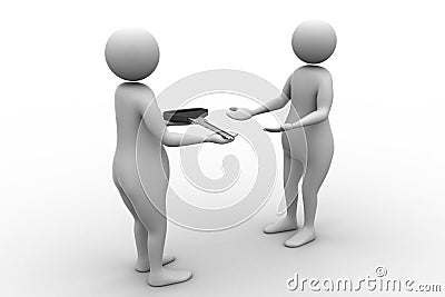 3d man giving key to another person Stock Photo