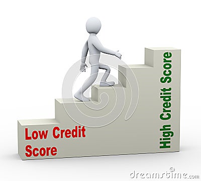 3d man going from low to high credit score Cartoon Illustration