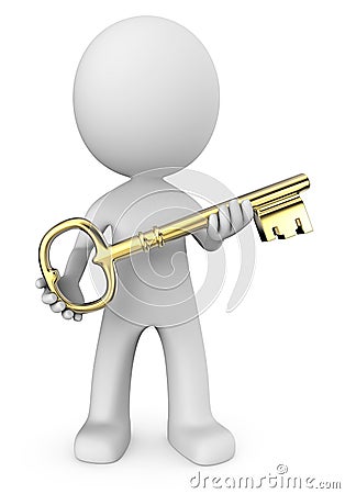 3D man with gold key Stock Photo