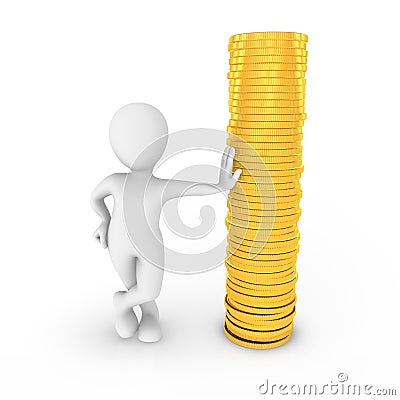 3d man with golden coins. Stock Photo