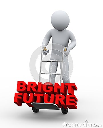 3d man with hand truck taking bright future Cartoon Illustration