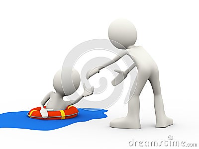 3d man helping drowning person Cartoon Illustration