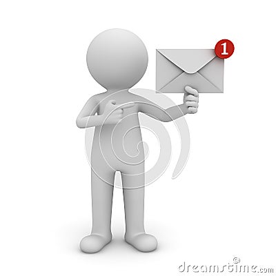 3d man holding E mail notification in his hand one new email message in the inbox Stock Photo