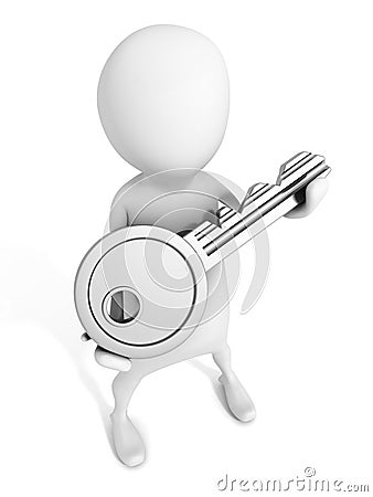 3d man holding metallic concept key of success on white Stock Photo