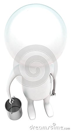 3d man holding a silver bucket in hand concept Stock Photo