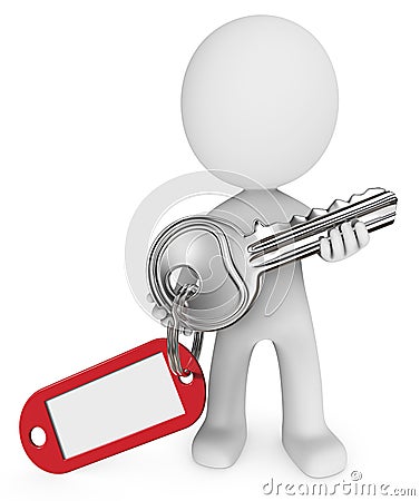 3D man holding silver key Stock Photo