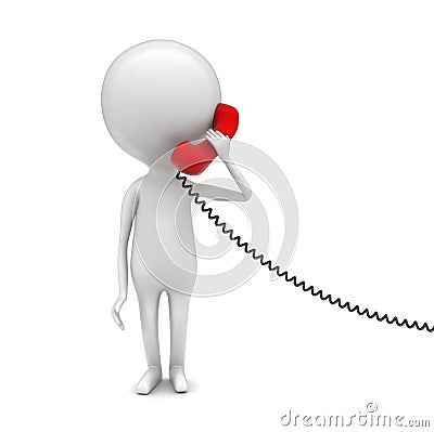 3d man holding telephone reciever in hands and having telephonic conversation concept Stock Photo