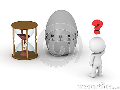 3D Man with Hourglass and Egg Timer Stock Photo