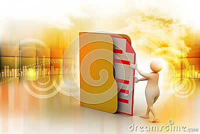 3d man inserting the file in folder Stock Photo
