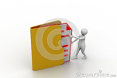 3d man inserting the file in folder Stock Photo