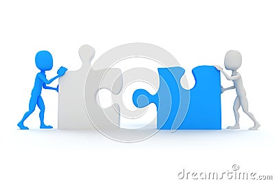 3d man joining two puzzle pieces Stock Photo