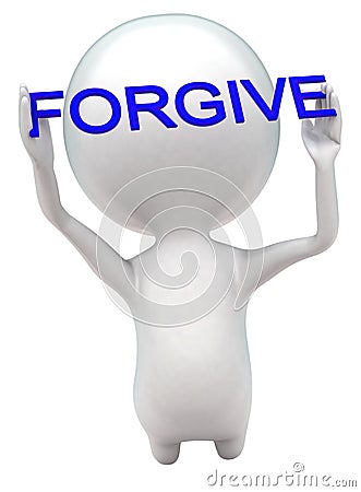 3d man on knee holding forgive text concept Stock Photo