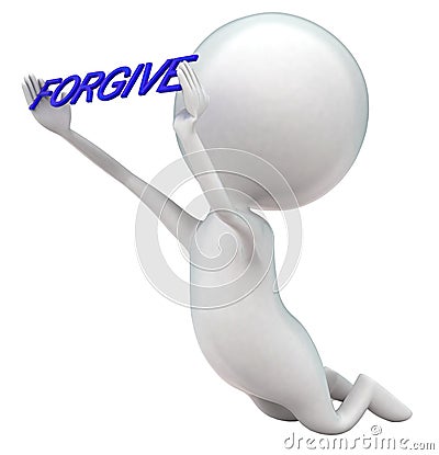 3d man on knee holding forgive text concept Stock Photo