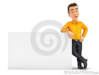 3d man leaning against white wall Cartoon Illustration