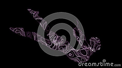 3D man of lines on black background. Design. 3D model of person made of tangled lines rotates in space. Silhouette of Stock Photo