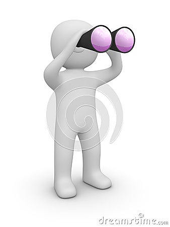 3d man looking through binocular. Stock Photo