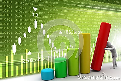 3d man push the bar graph Stock Photo