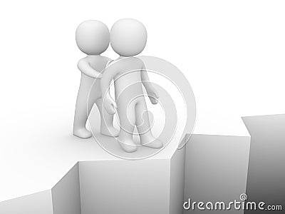 3d man pushing another person to precipice. Stock Photo