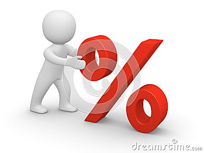 3d man pushing red percent sign Stock Photo