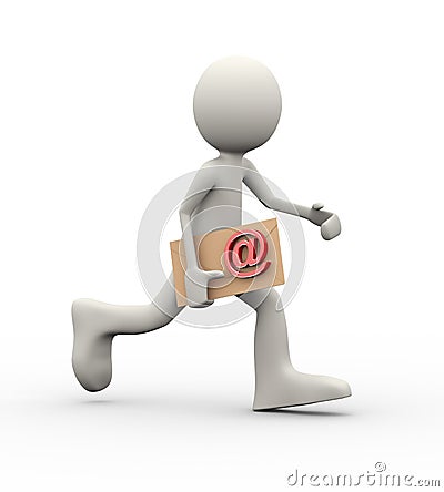 3d man running with email envelop Cartoon Illustration
