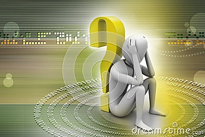 3d man sitting near the question mark Stock Photo