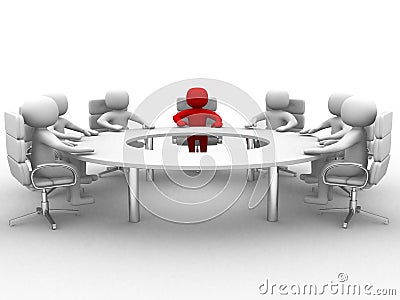 3D man sitting at a round table and having business meeting Stock Photo