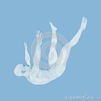 3d Man Slipping and Falling. Silhouette of a Man Fallen Down. 3D Model of Man. Human Body Model. Vector Illustration Vector Illustration