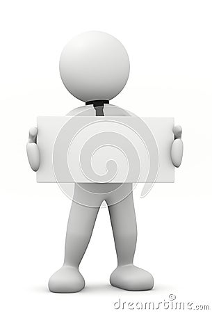 3d man with small sign Stock Photo