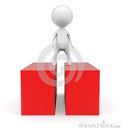 3d man standing inbetween two red blocks concept Stock Photo