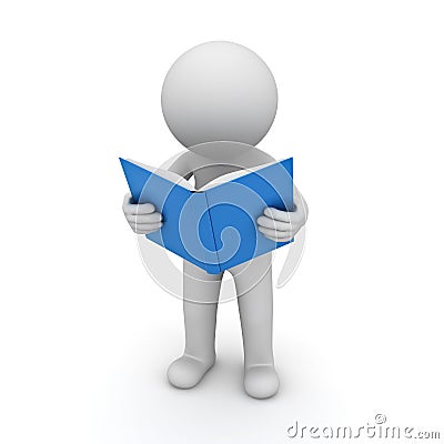 3d man standing and reading a blue book Stock Photo