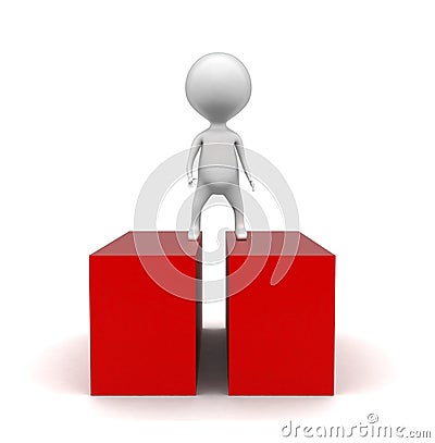 3d man standing in between two red blocks concept Stock Photo