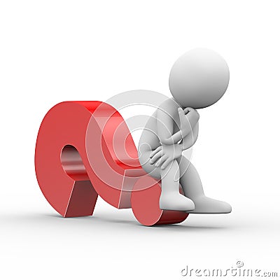 3d man thinker sitting on question mark Cartoon Illustration