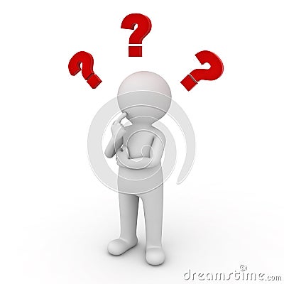 3d man thinking with red question marks Stock Photo