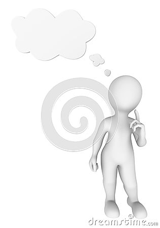 3d man thinking with thought cloud above his head. Cartoon Illustration