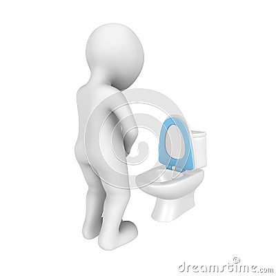 3d man urinates in a toilet bowl. Cartoon Illustration