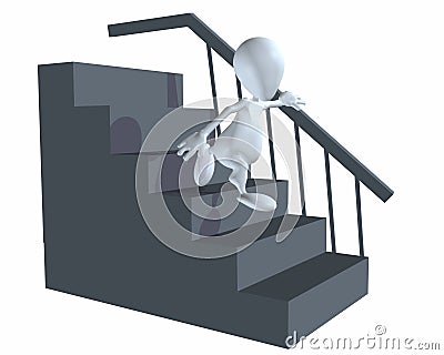 3d man walking down stairs using railing Stock Photo