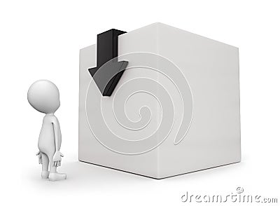 3d man watching flow of a arrow graph moving downwards in a cube concept Stock Photo