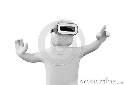 3d man wearing VR headset and experiencing virtual reality. Isolated on white background Cartoon Illustration