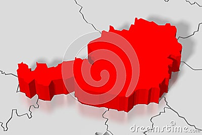 Austria - political map, red country shape, borders Cartoon Illustration