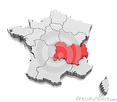 Map of Auvergne-RhÃ´ne-Alpes region, France Stock Photo