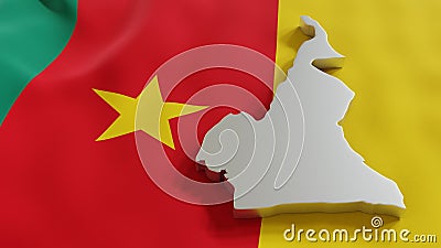 3d map and flag of Cameroon Cartoon Illustration