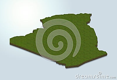3D map green of Algeria on White background Cartoon Illustration