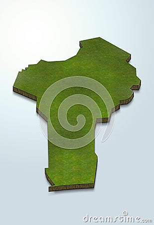 3D map green of Benin on White background Cartoon Illustration