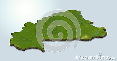 3D map green of Burkina Faso on White background Cartoon Illustration