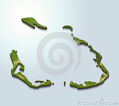 3D map green of Cocos Islands on White background Cartoon Illustration