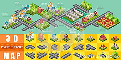 Isometric block map construction elements set for game resource, Vector illustrator Vector Illustration