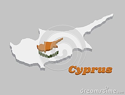 3D Map outline and flag of Cyprus, an outline of the country of Cyprus above twin olive branches on a white field Vector Illustration